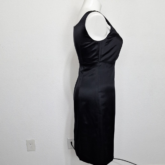 Banana Republic Black Quiet Luxury Minimalist Silk Blend Sheath Midi Dress Sz.12 - Picture 5 of 13